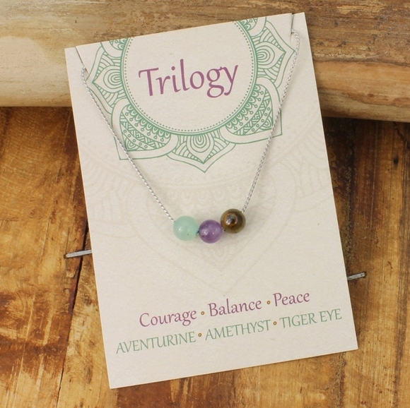 Trilogy Jewelry - Trilogy Calming Round Stone Healing Necklace Aventurine Amethyst Tiger Eye Beads
